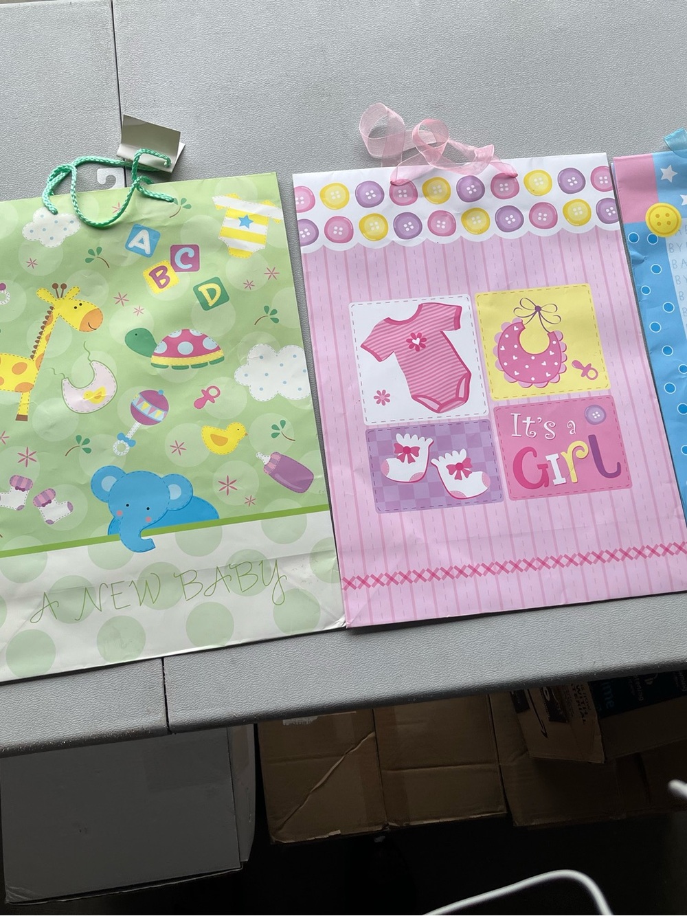 Baby Shower Gift Bags - Pink, Blue & Green Baby Theme